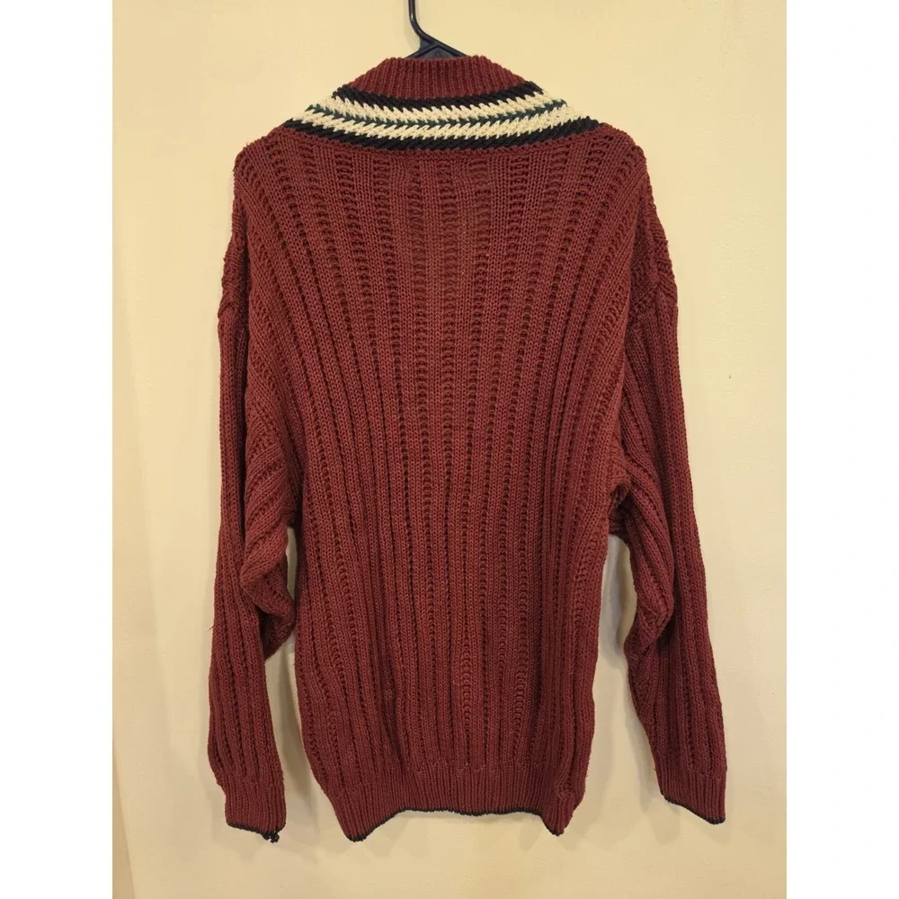 Vintage Weekends Cable Knit Cricket Sweater XL Burgundy Oversized Varsity